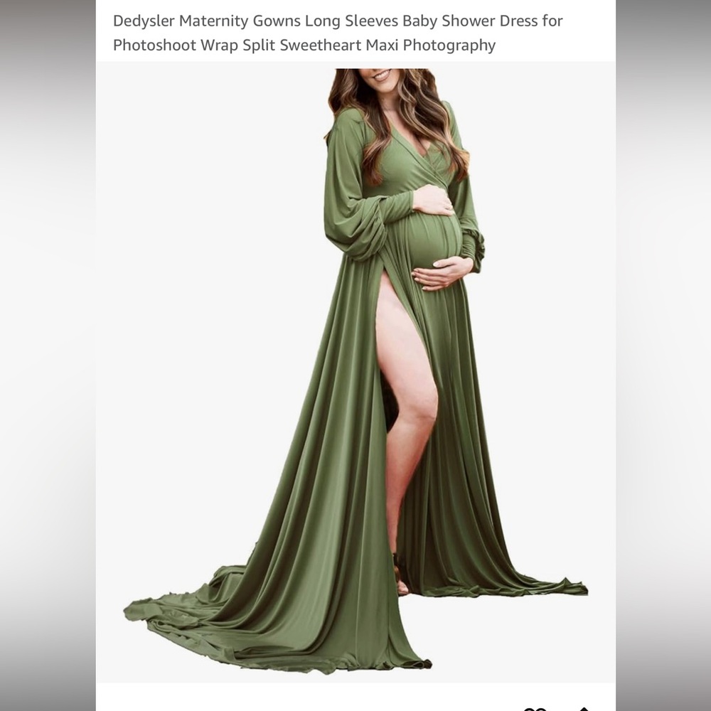 Green Maternity Gown with High Slit Size XL